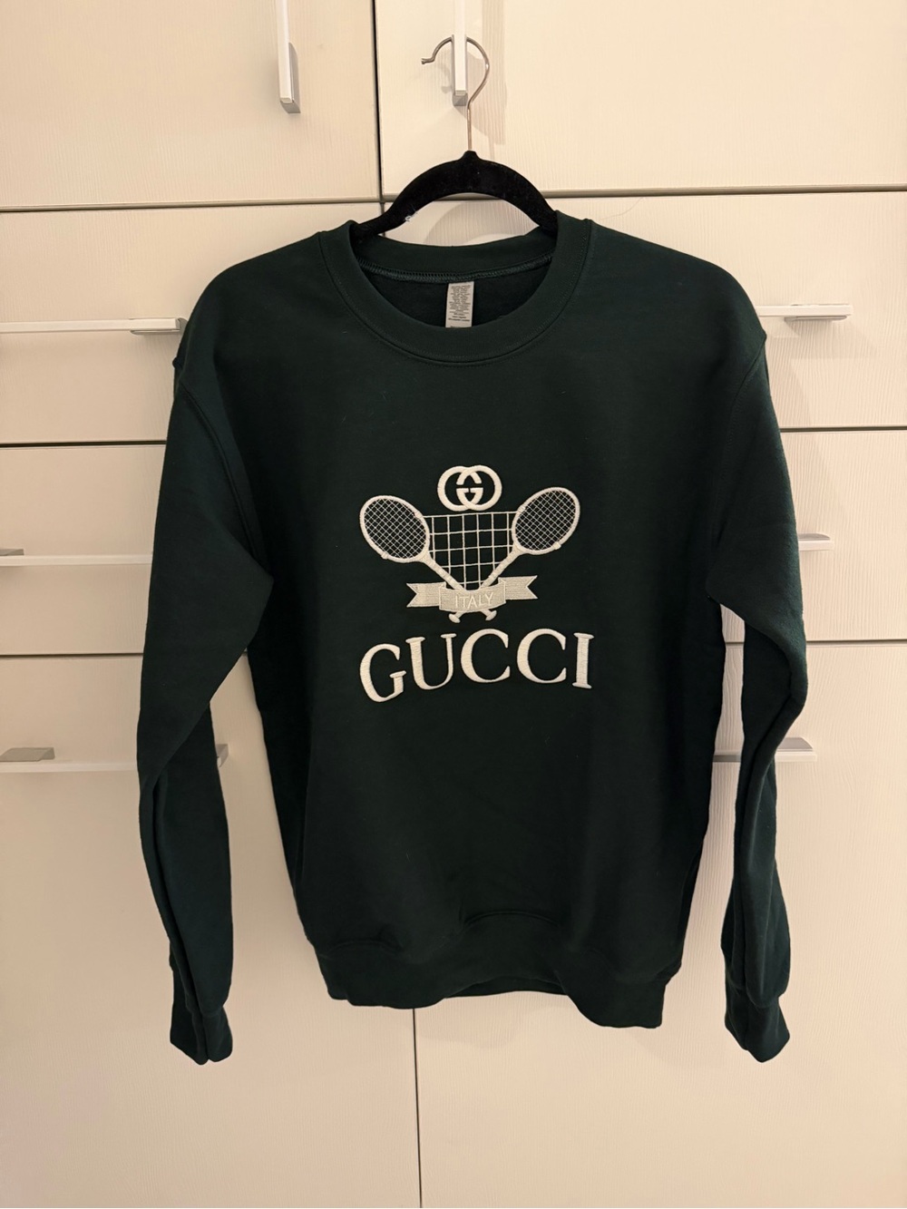 Designer Inspired Dark Green Logo Crewneck Sweatshirt Size Small